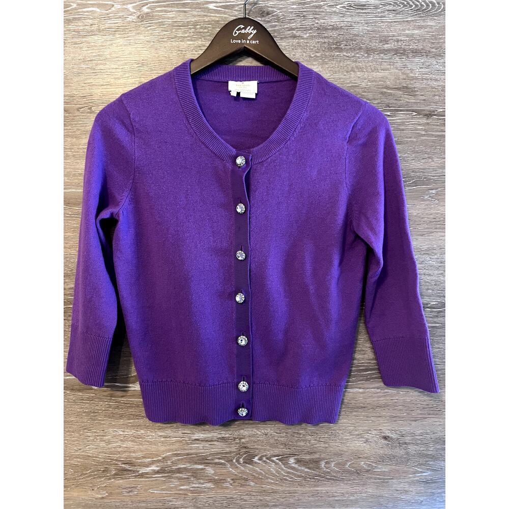 Kate Spade Cardigan Women Size Small Wool Cashmere Purple Jewels Button Preppy